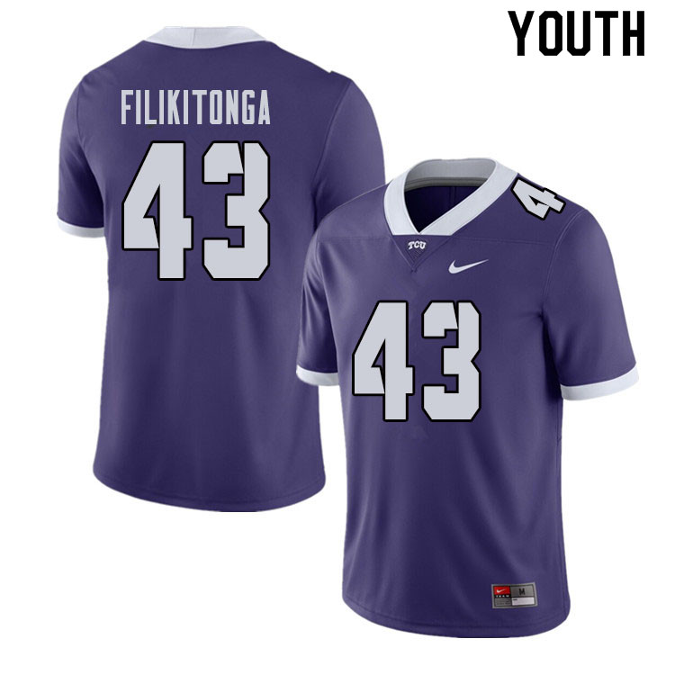Youth #43 Izaih Filikitonga TCU Horned Frogs College Football Jerseys Sale-Purple - Click Image to Close